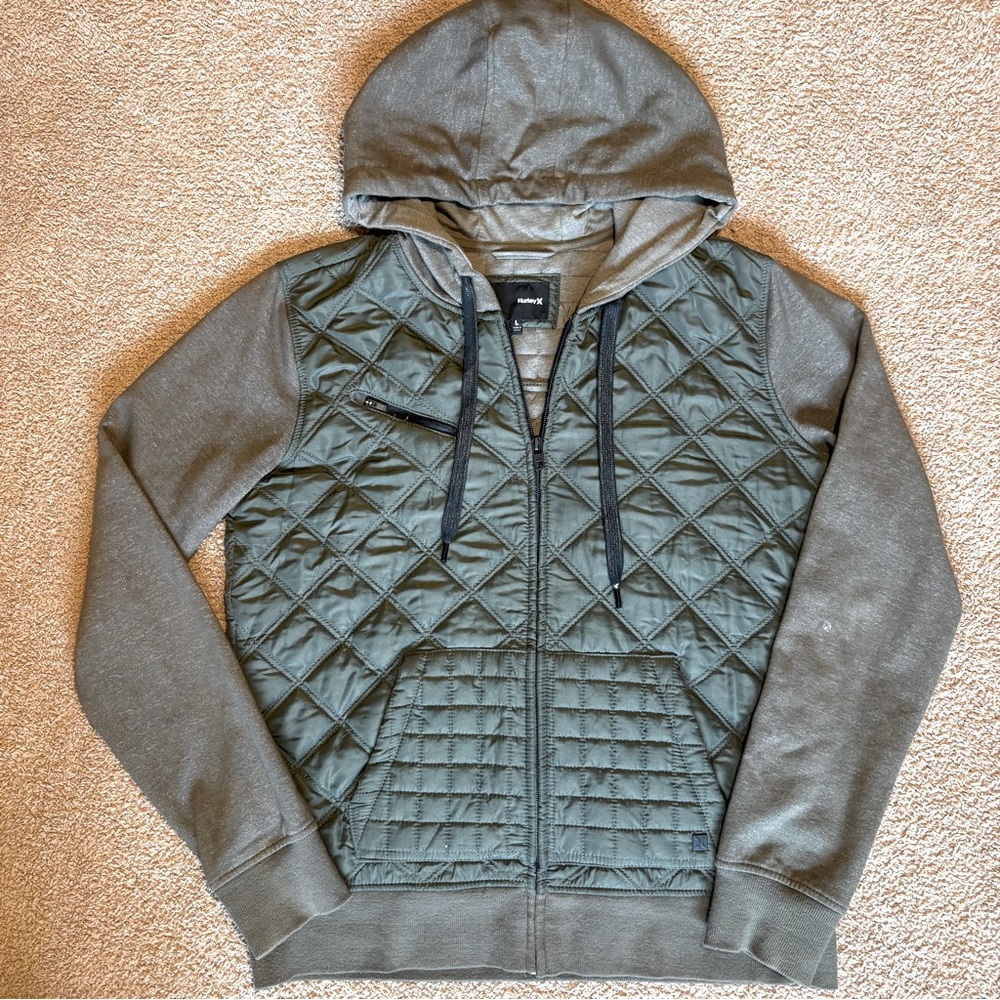 Hurley Women’s L Quilted Lightweight Zip-Up Hoodie - Olive Green